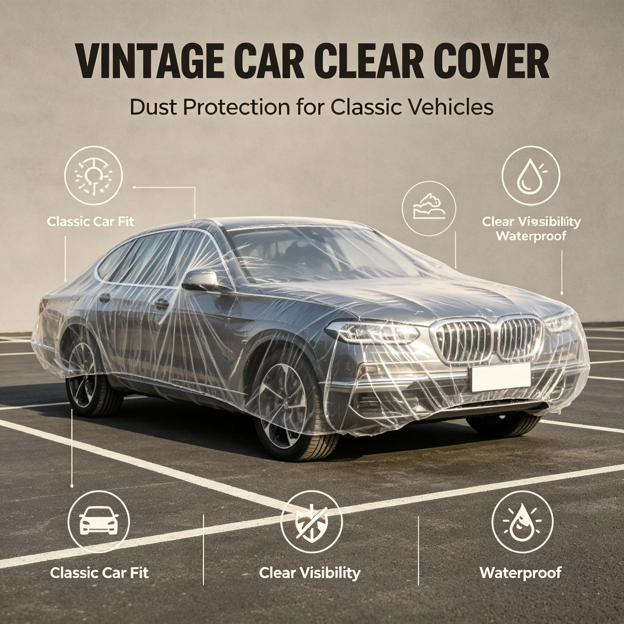Disposable Plastic Car Cover, 10-Second Quick Install, Elastic Band Fit, Dustproof & Rainproof, No Cleaning Needed