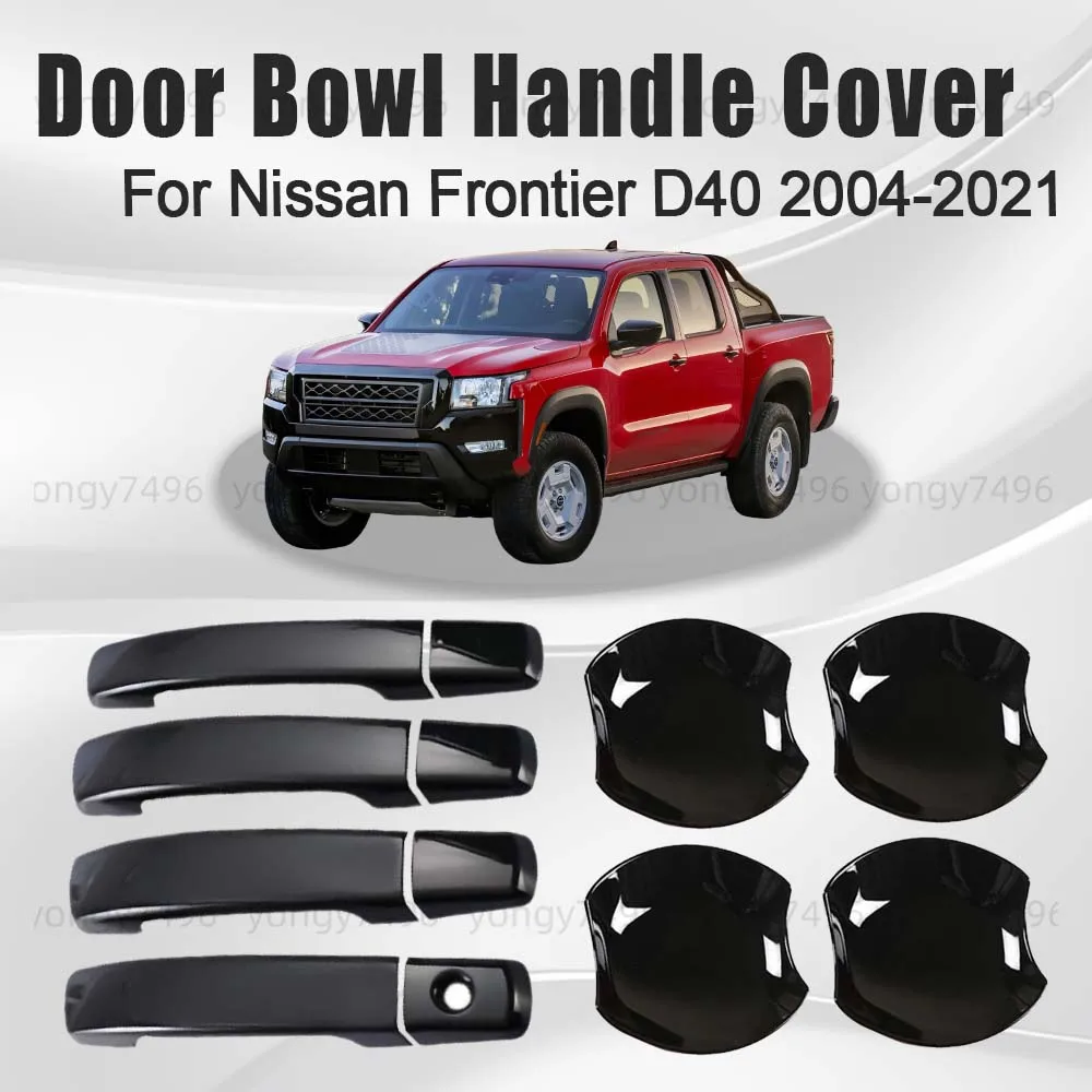 

Car Upgrade Gloss Black Carbon Fiber Door Bowl Handle Cover For Nissan 4 door Frontier Navara D40 2004-2021 Car Chrome Stickers