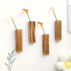 1/3 Wood Wall Vase Planter Decor For Artificial Flower Plants Wooden Plant Holder Wall Plant Pocket Vase Hanging For Living Room