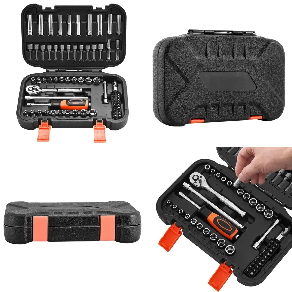 Socket Set, 70 Pieces, 1/4 inch Drive Socket and Ratchet Set, SAE and Metric, Deep and Shallow, Mechanic Tool Kit with Bits, Acc