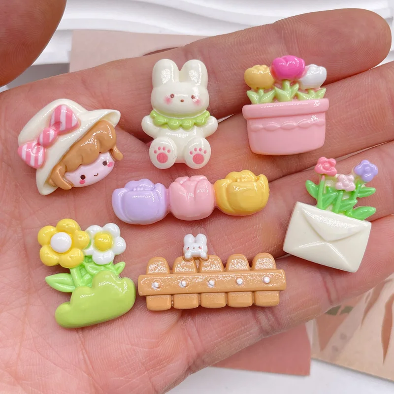 Schattige Konijn Bloem Plaat Serie Candy Flatback Cabochon Scrapbooking Diy Sieraden Maken Poppenhuis Micro Landschap Tuin Decor