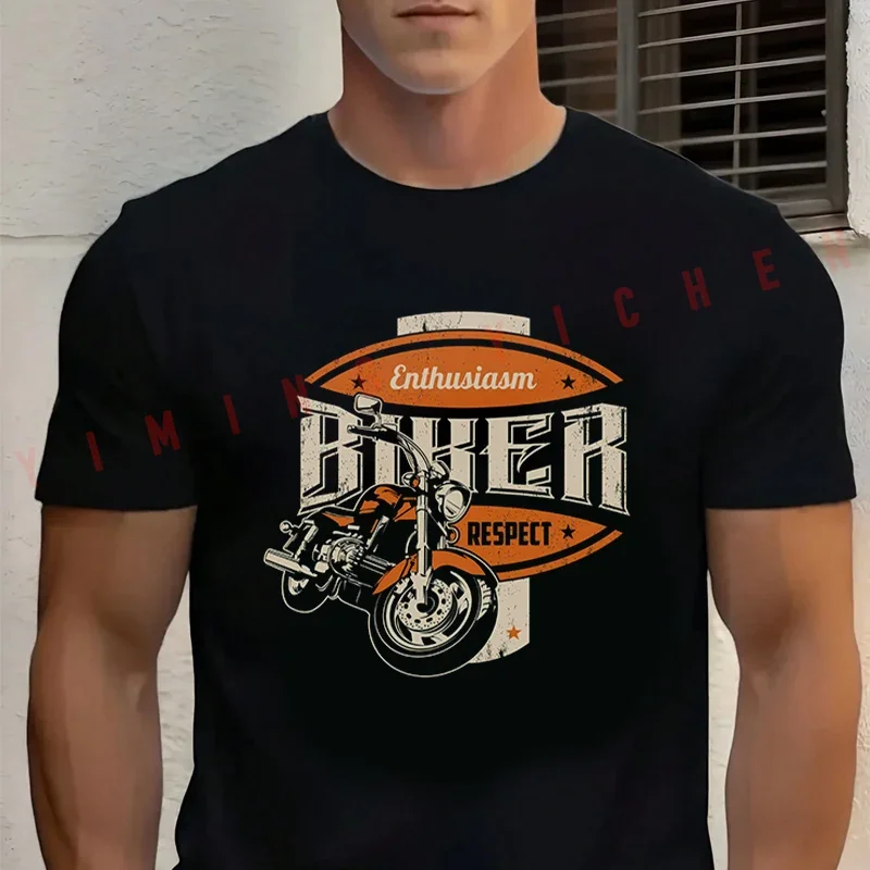 

Vintage Enthusiasm Biker Graphic Motorcycle Fashion T-shirt Cotton Summer Short Sleeve Men's Trend Clothing