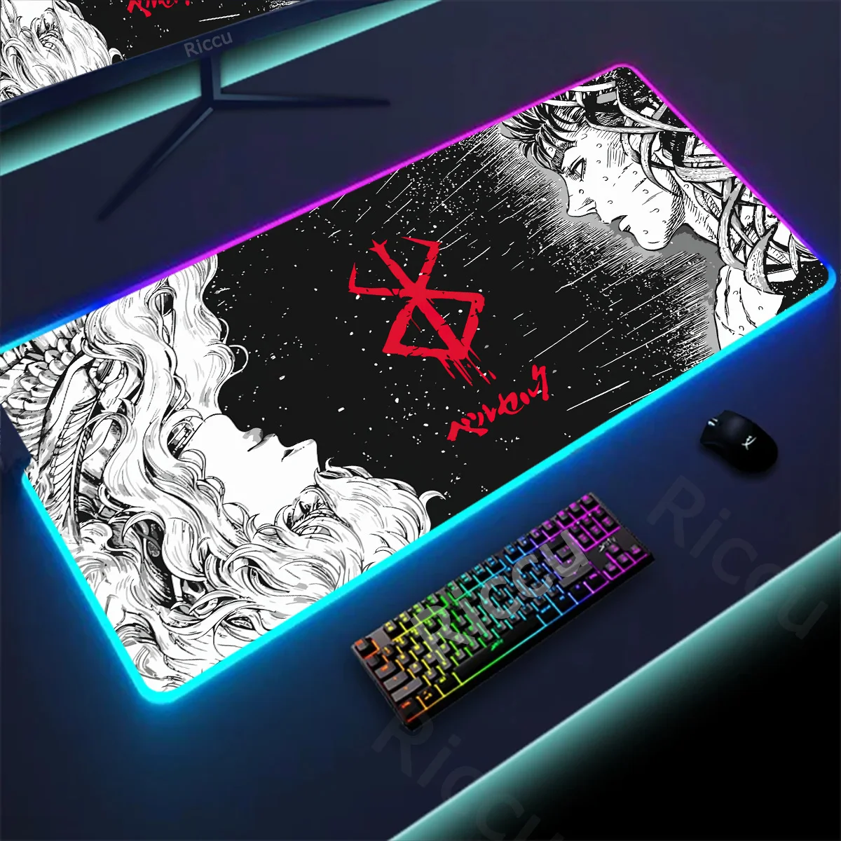 

RGB Mouse Pad Guts sword in berserk Gaming Table Pad Large Mousepad For PC Gamer Desktop Decoration Office Non-slip Glowing Rugs