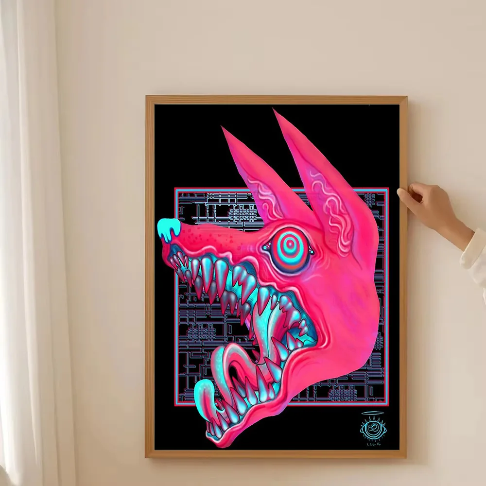 Vaporwave قماش الفن Cyberpunk مستقبلية جدار ديكور مخدر النيون توهج الجمالية غرفة ديكور الخيال العلمي مجردة اللوحة هدية