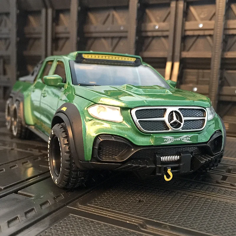 1:28 مرسيدس بنز بيك اب سبيكة نموذج سيارة الباب يمكن فتح الصوت والضوء العودة على الطرق الوعرة مركبة هدية تفاصيل غنية