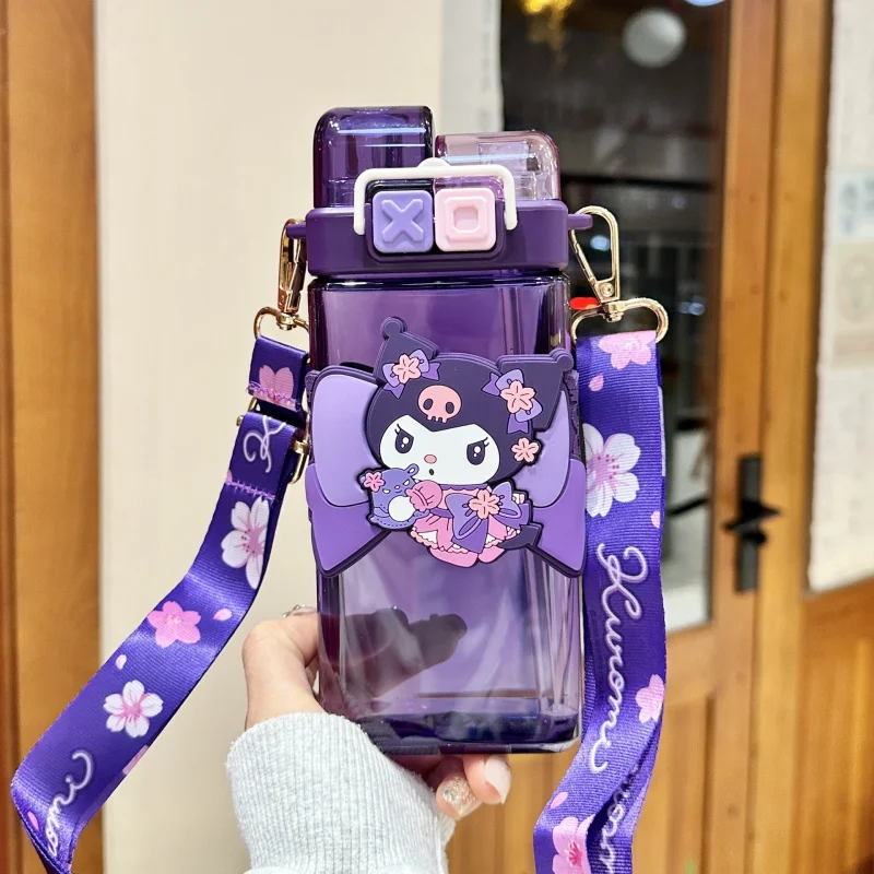Hello Kitty Kuromi High-Quality Plastic Cup  Convenient Carry-Handle Direct-Drink Cup  Student & Casual Water Cup   Water Bottle