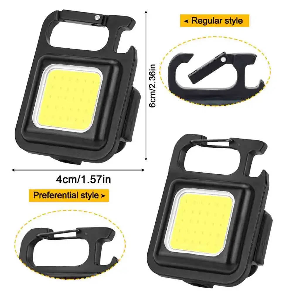 Mini COB LED Flashlight Portable Keychain Work Light USB Charging Magnetic Emergency Torch Outdoor Camping Lantern Corkscrew