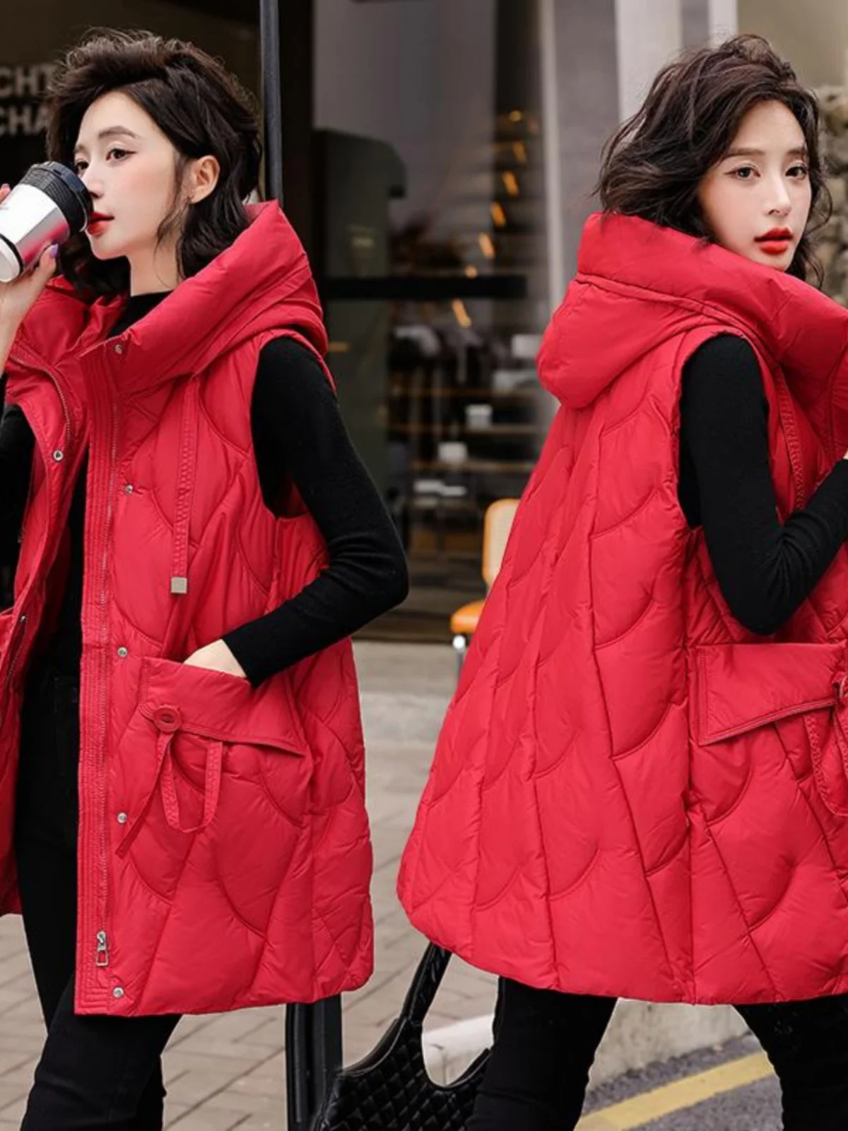 

Women's Thiened Mid-Length down Cotton Vest Spring Autumn Winter Outerwear Faionable Commute Sle with kets Zipper Cl...