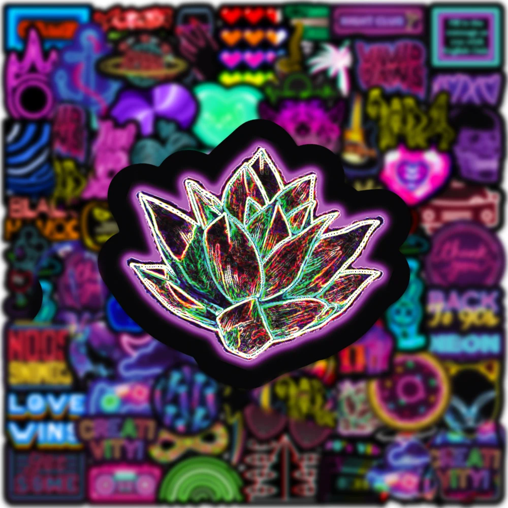 10/30/50/100pcs Cartoon Neon Light Stickers Aesthetic Decals Cool Graffiti Skateboard Laptop Phone Waterproof Kids Toy Sticker