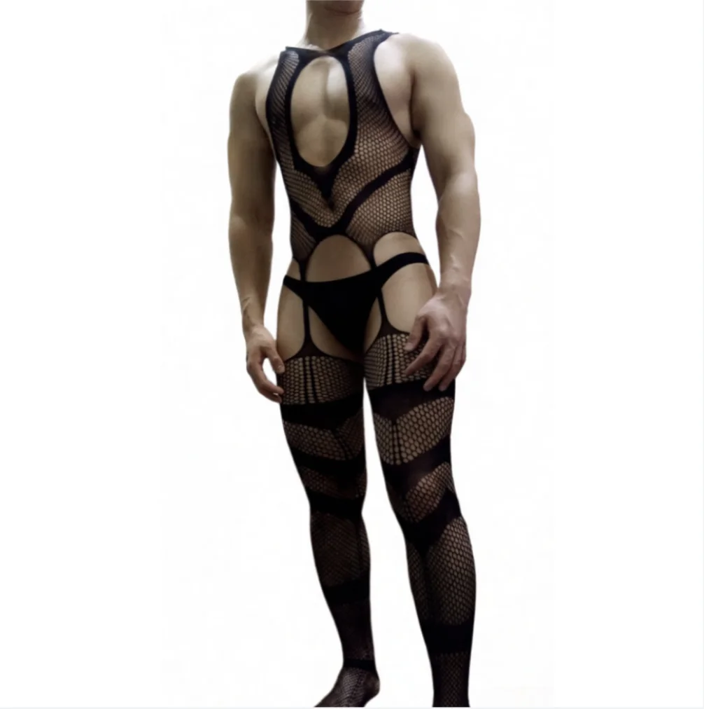 Erkek Giysileri Koca Tarih Lingerie Egzotik Erkekler Seksi Kıyafeti Fetiş Açık Kasık GentleMan Pijama Artı Boyutu Net Bodysuits Yeni