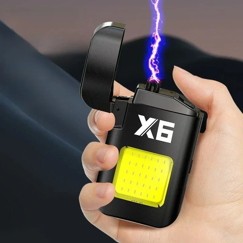 New Outdoor Windproof Dual Arc Lighter Plasma Pulse Flameless USB Rechargeable Lighter Mini Portable Work Light Men Gift