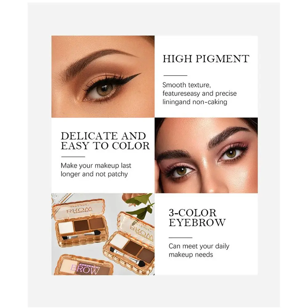 Long Lasting Eyebrow Powder Kit Waterproof 3 Colors Brow Tint with Brush Black Light Dark Brown Brow Filler Palette