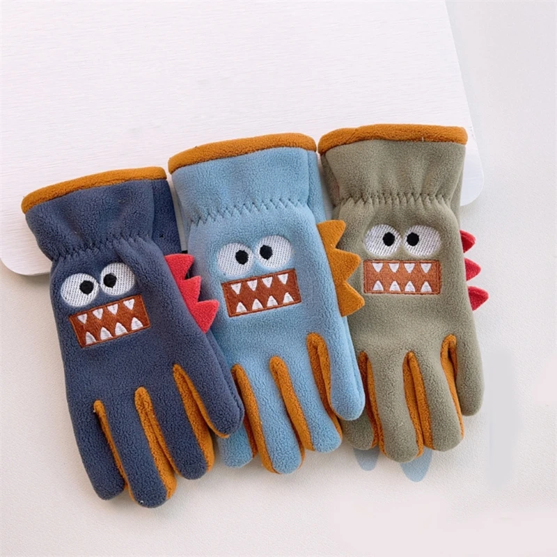 Kids Boy Gloves Winter 5-12 Years Coral Fleece Cartoon Shark Gloves Outdoor Keep Warm Thicken Cycling Children Girl Gloves