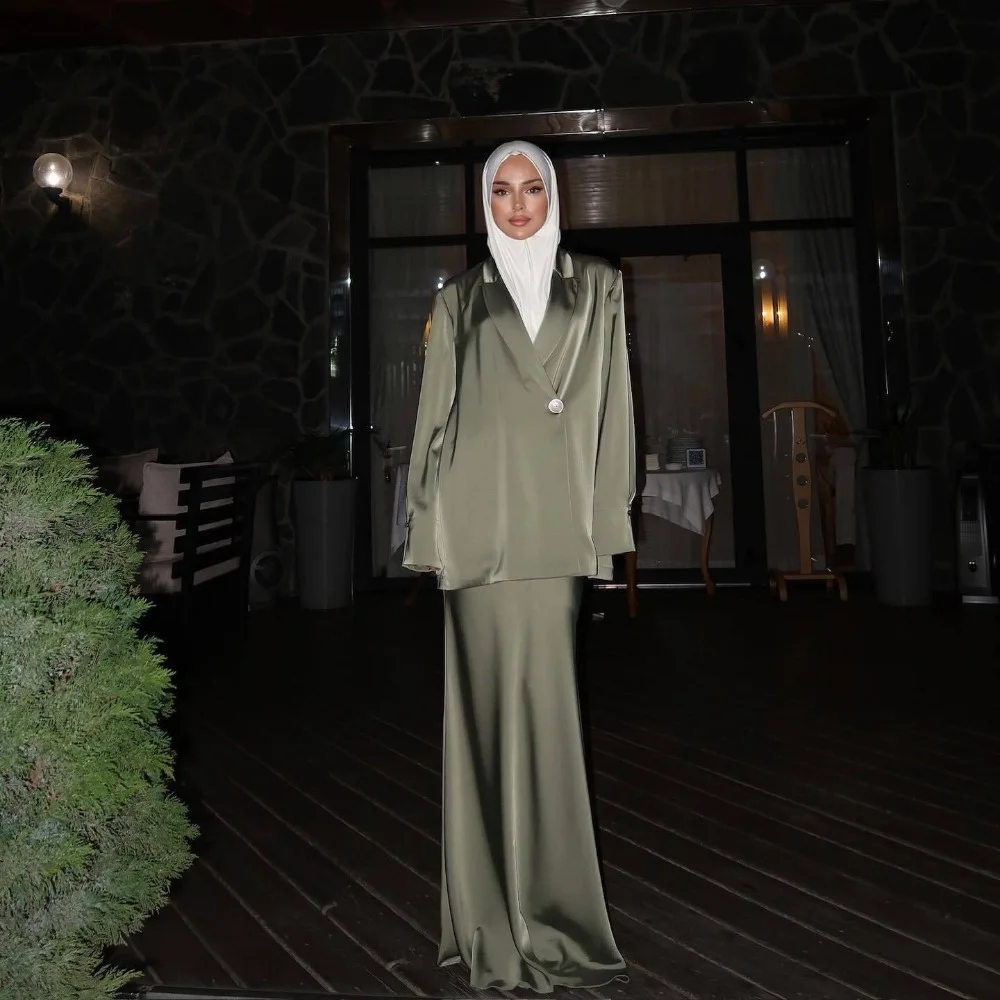 

Satin Suit Long Skirt Two-piece Set Casual Long Sleece Loose Fashion Two Piece Sets Womens Outifits