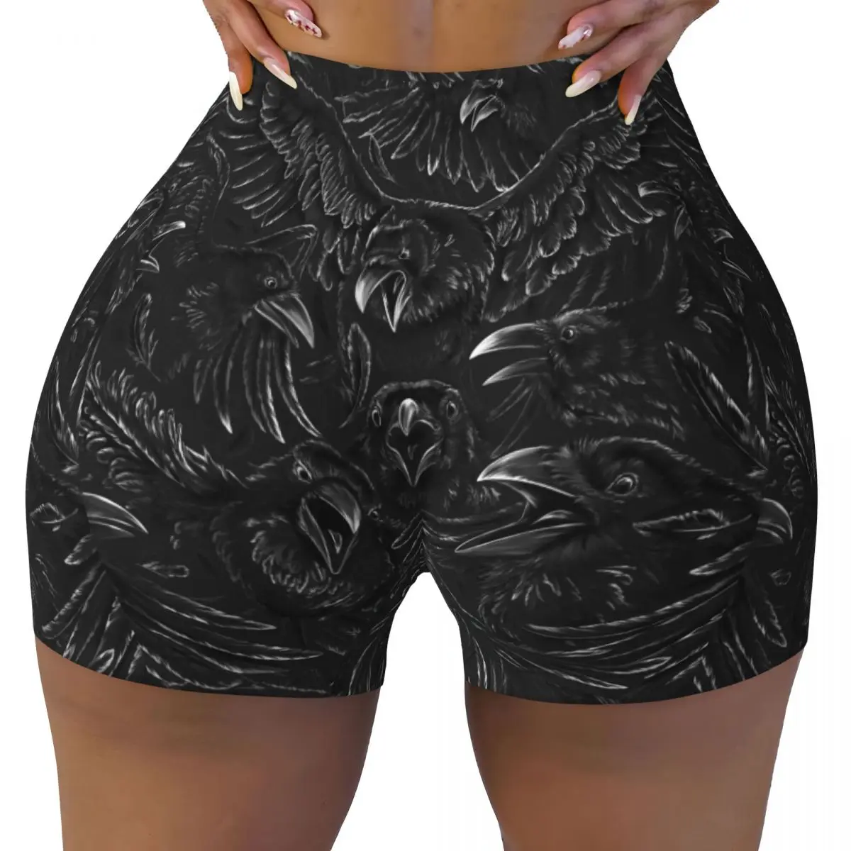 

Custom Raven Rage Workout Biker Running Shorts Women Halloween Witch Gothic Scary Crow Gym Yoga Shorts