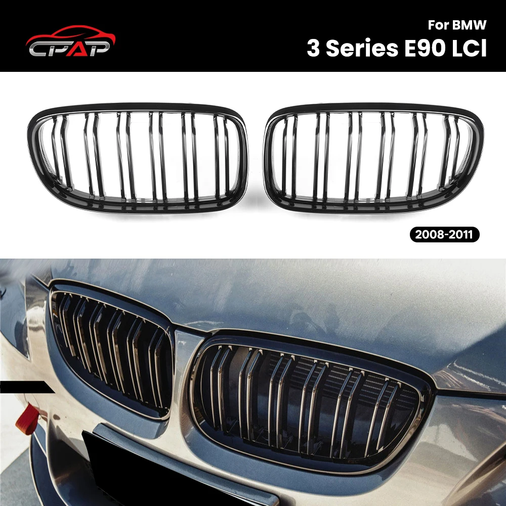 

Front Bumper Kidney Grille Hood Radiator Grills ABS For BMW For BMW 3 Series E90 LCI 2008-2011 Gloss Black Single Slat