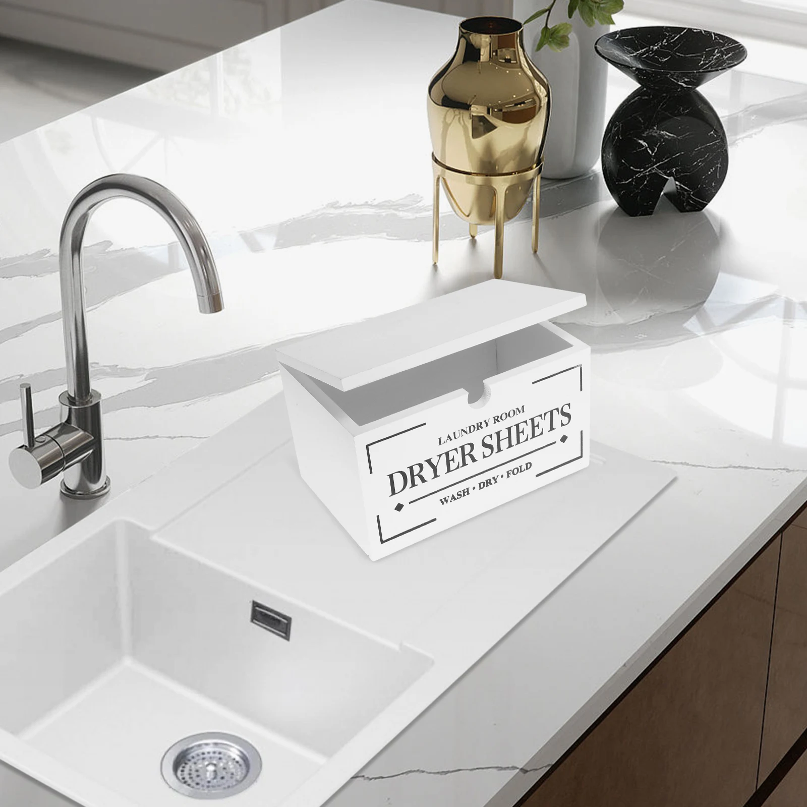 

Wooden Dryer Sheet Storage Box With Lid Laundry Room Organization Fabric Sheets Container Resisting Deformation