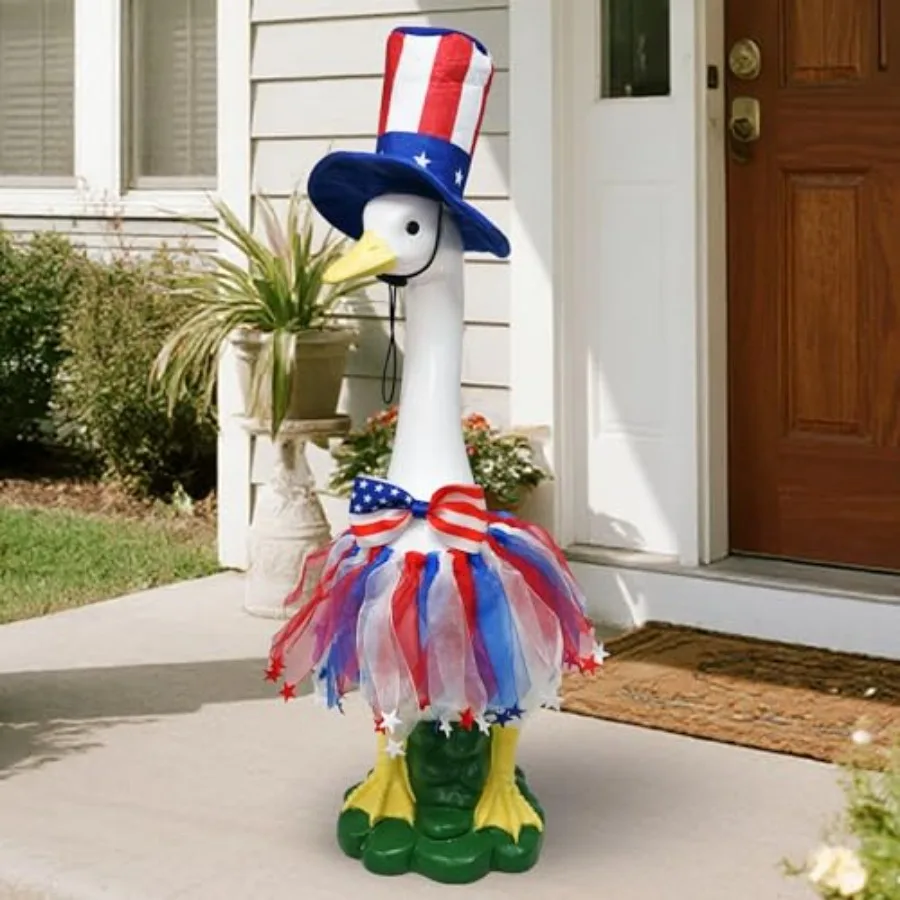 

Porch Goose Statue with 4th of July Outfit 20 Goose Lawn Ornament Garden Outdoor Decor with American Flag Independence Day Goos