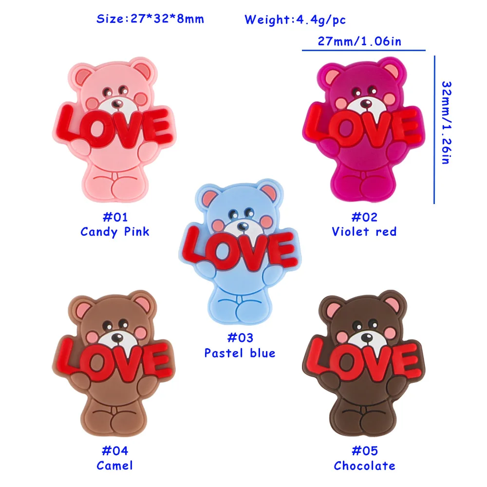 5 Stück Little Bear Love Silikon-Fokusperlen für Schmuckherstellung, Ohrringe, Halskette, Armband, Schlüsselanhänger, DIY, personalisierbares Zubehör