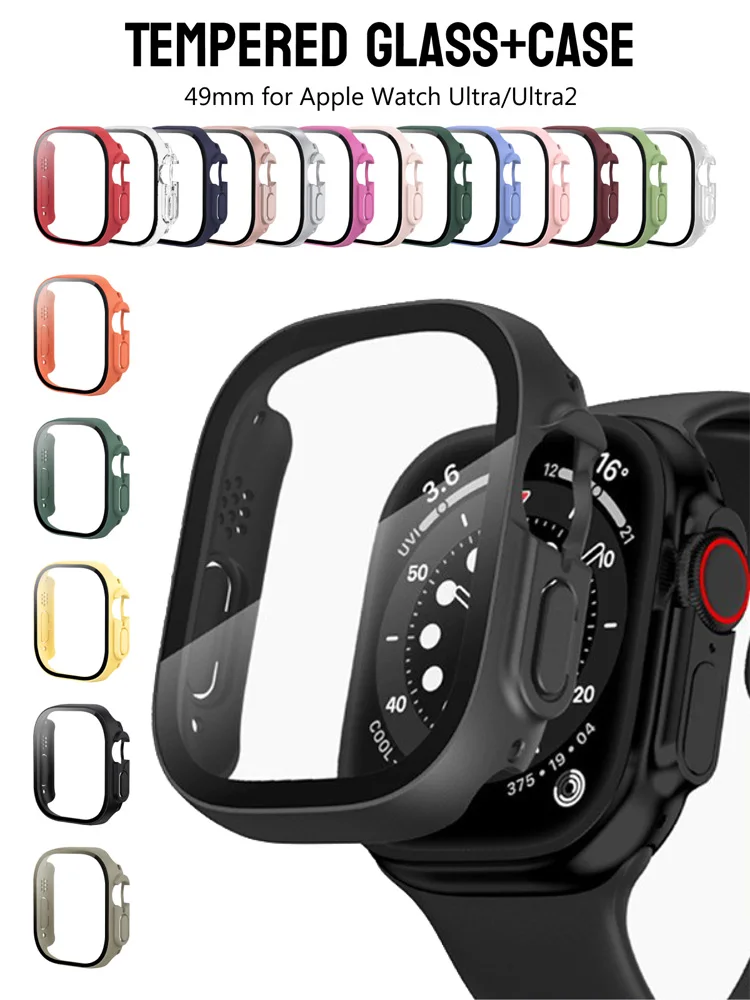 Cassa dell'orologio per Apple Watch Ultra 2/Ultra 49mm quadrante PC vetro temperato 49mm copertura paraurti protezione dello schermo accessori per orologi Apple