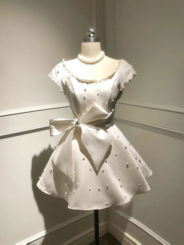 Letnie Eleganckie Damskie Francuskie Słodkie Sukienki Y2k Kokarda Vintage Sukienka na Bal Dziewczęca Wróżkowa Szykowna Koreańskie Popularne Ubrania 2025 Chic