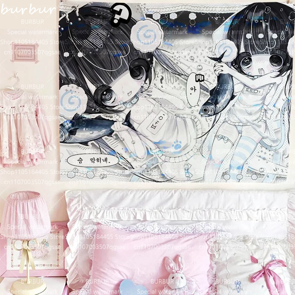 Niedlicher Wandbehang aus Stoff für Mädchen im Schlafsaal, niedlicher Hintergrundstoff für Schlafzimmer, Wandbehang aus Stoff für Mietwohnungen