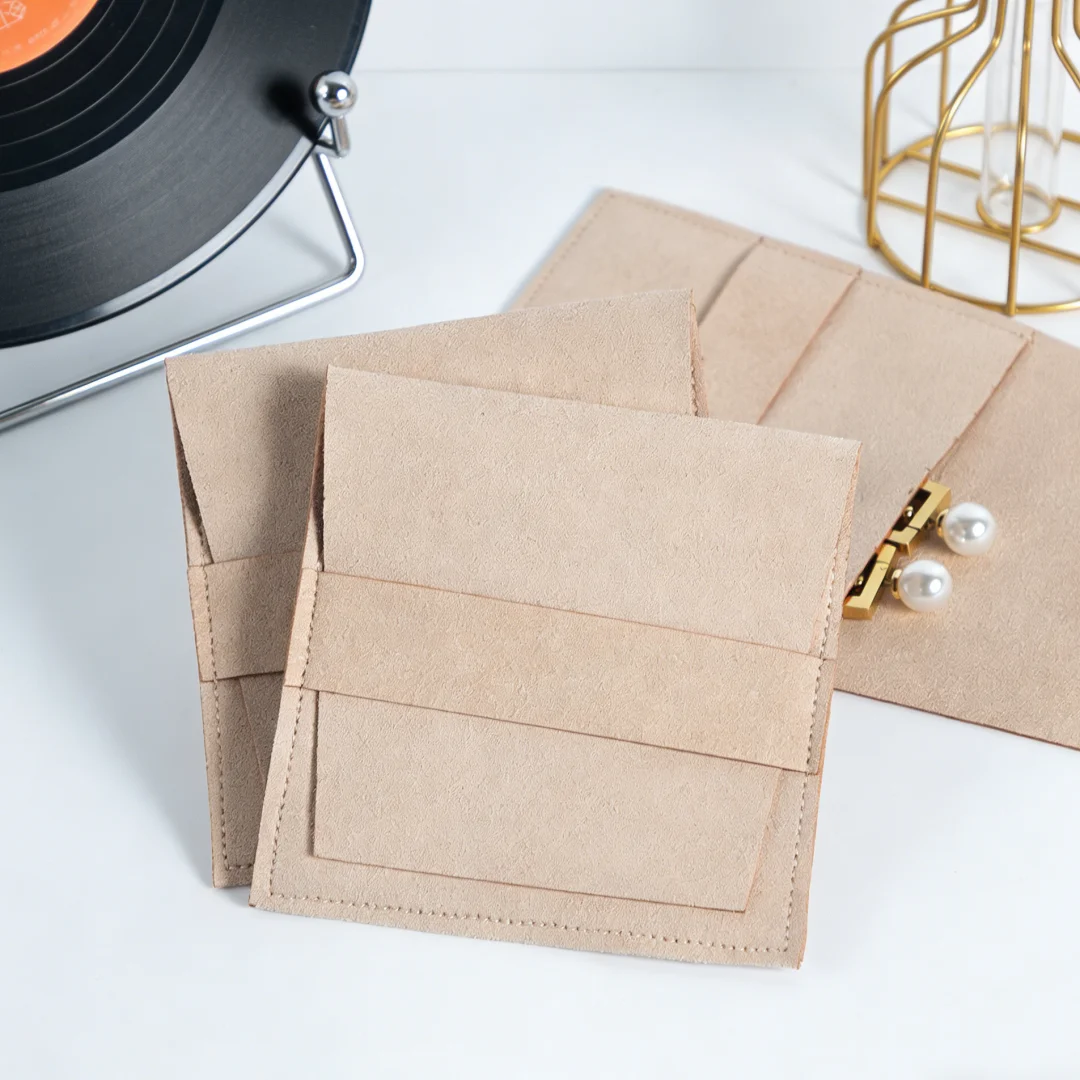 10 Stück hochdichte Mikrofaser-Umschlagtaschen mit Band, langlebige Schmuckbeutel für Ringe, Ohrringe, Charms und kleine Schmuckstücke