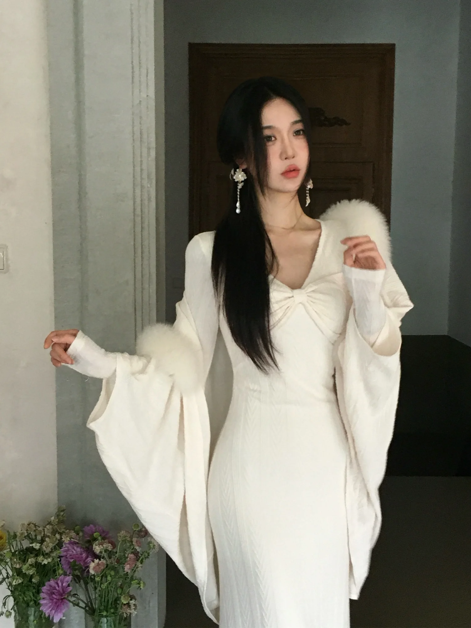 

Комплект RoseFang Cerc Lotus: вязаный кардиган с открытыми плечами и длинными рукавами, а также шаль для женщин, коллекция ранней осени