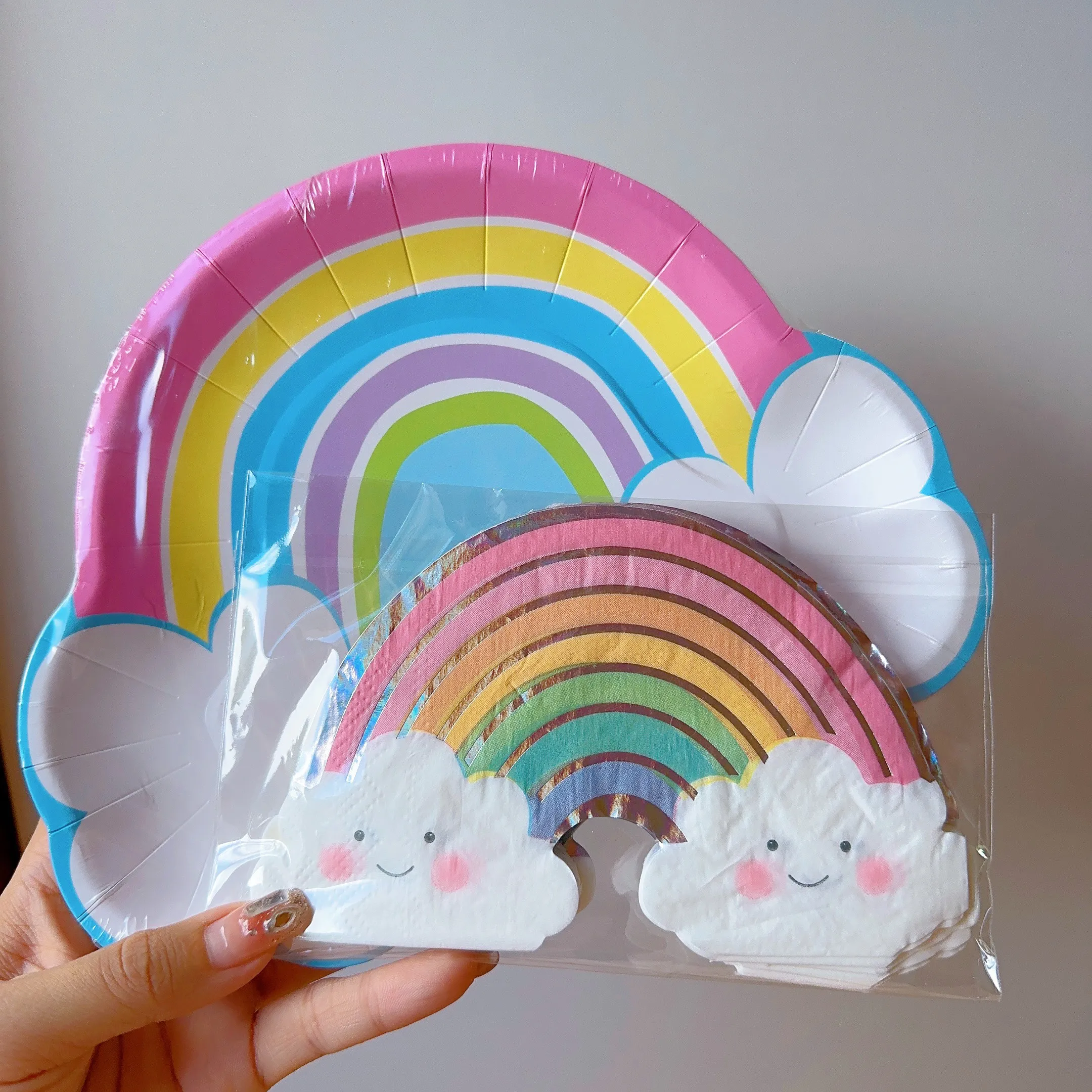 Tęczowa jednorazowa zastawa stołowa Papierowe talerze Kubki Serwetka Unicornio Dekoracje na przyjęcie urodzinowe Tęczowy motyw Materiały urodzinowe dla dziewczynek