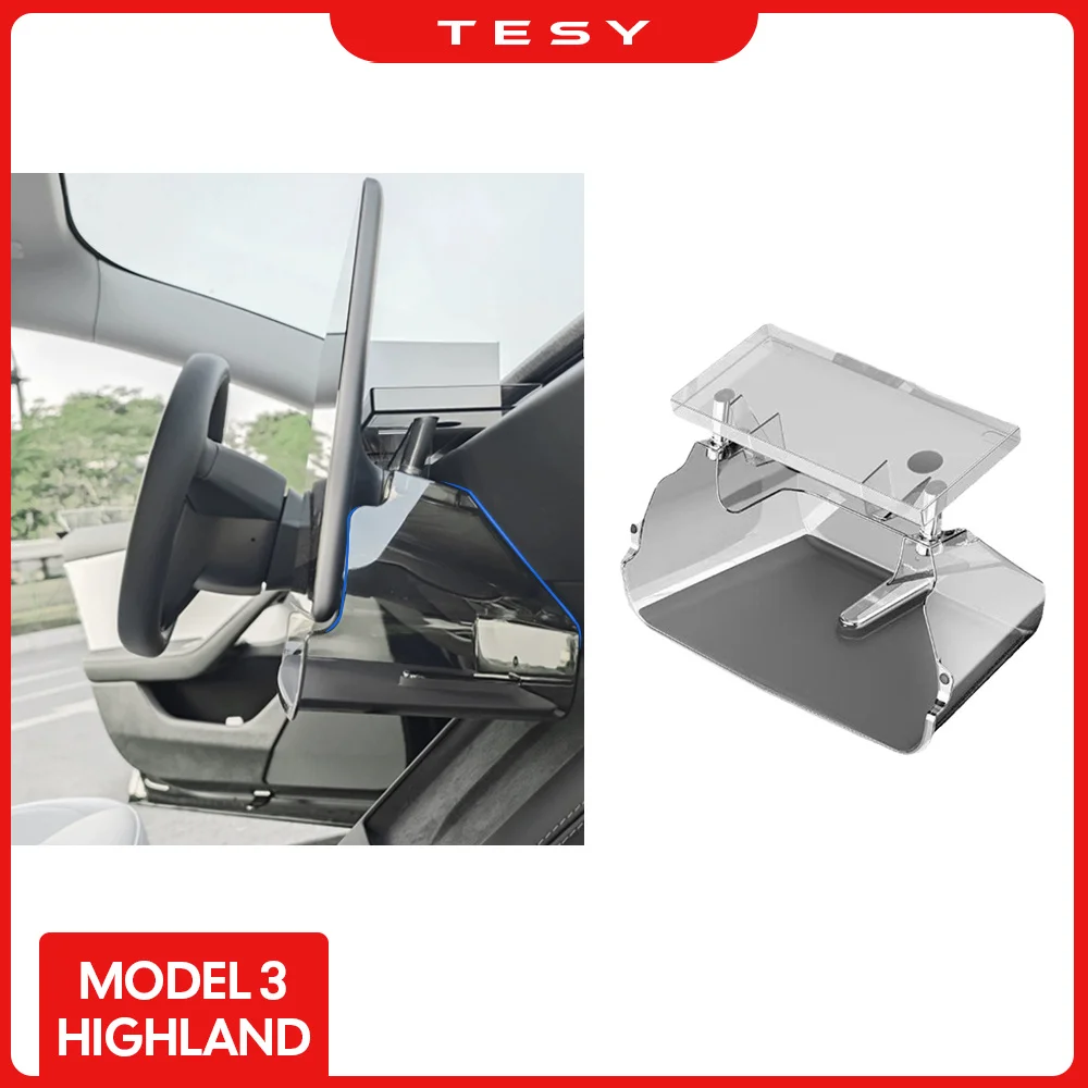 for 2024 Tesla Model 3 Highland Transparent Center Console Organizer with Anti-Slip Liner Tray Magnetic Behind Screen Storage