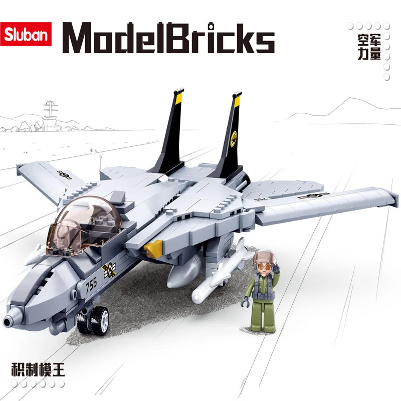 Sluban Air Force Building Blocks Model F14D Fighter Bricks Compatbile With Leading Brands Construction Kit 404PCS Stickers