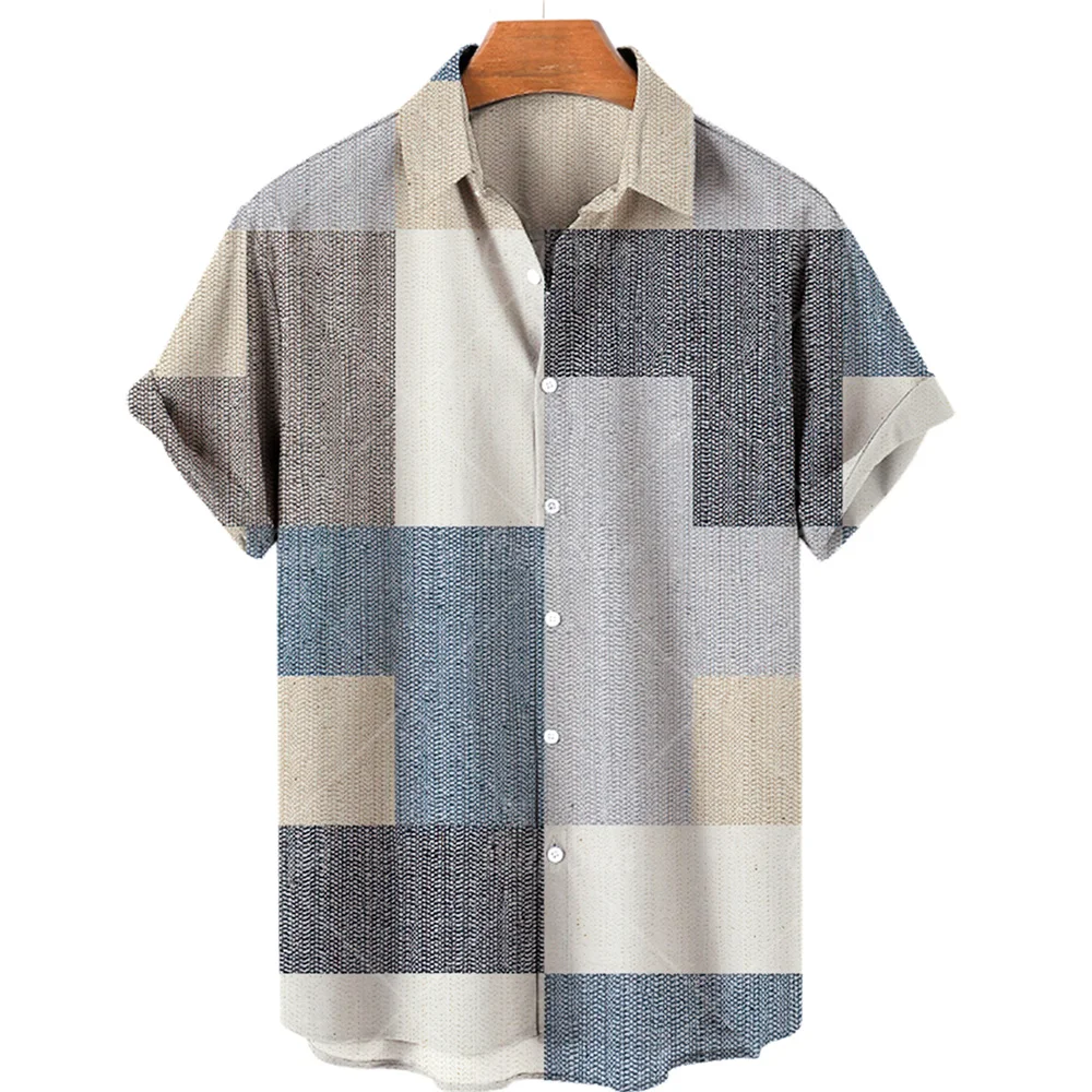 New Summer Men's Casual Striped Shirts Short Sleeve Tops Lapel Harajuku Retro Oversized Simple Style Vintage Clothing