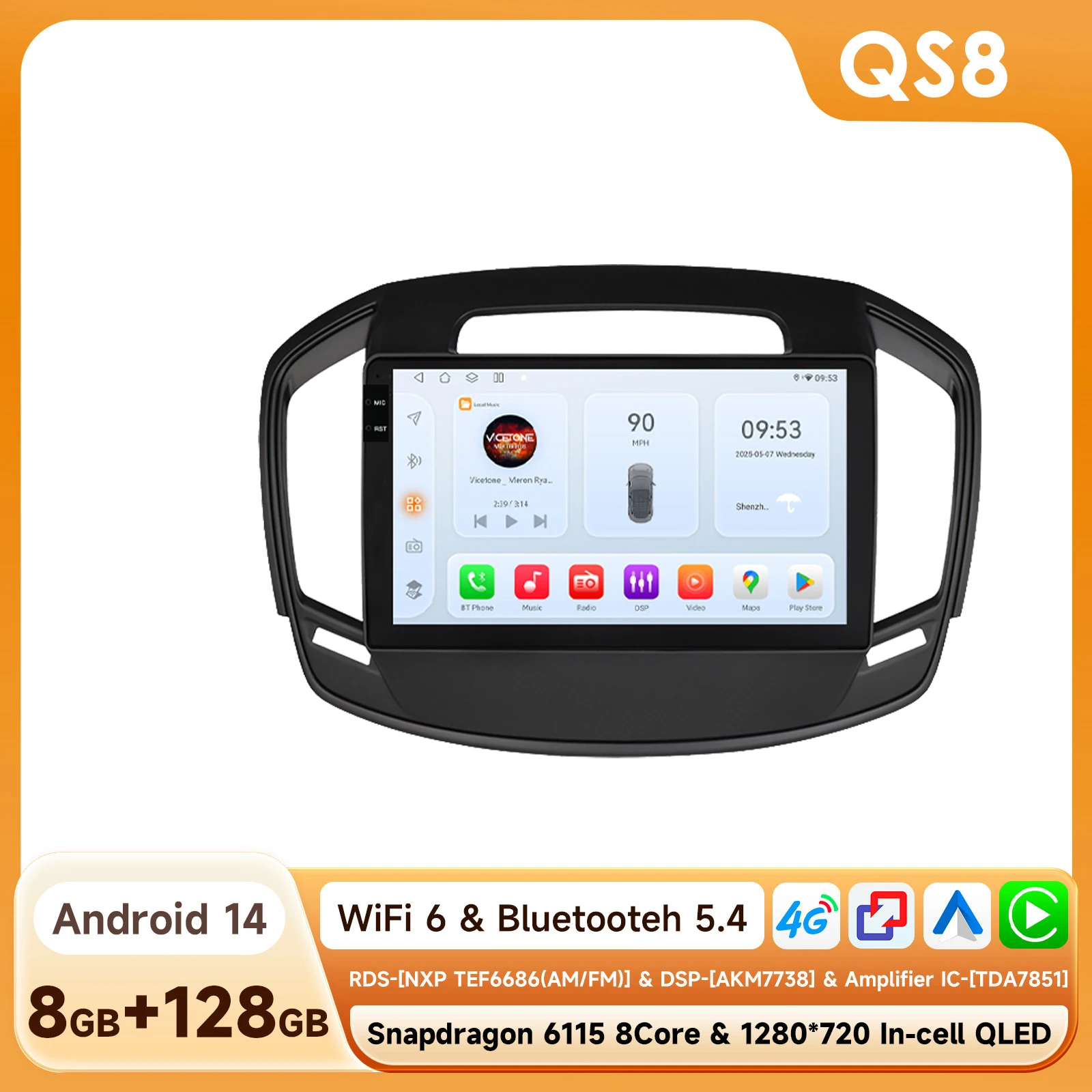 Android 14 Autoradio Voor Buick Regal Opel Insignia 2009-2017 Auto Multimedia GPS Carplay 4G DSP BT 360 Camera Door Snapdragon 6115 - afbeelding 1