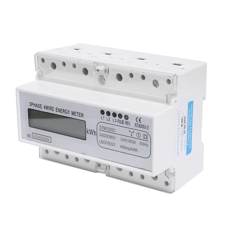 

Three Phases 4 Wire Digital Power Meter Electric Electricity Meter DIN Rail Mount 220/380V 5-100A 50Hz