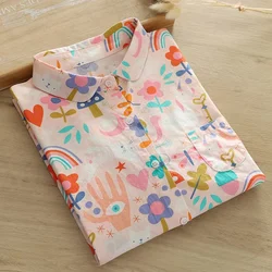 Autumn Cotton Shirts Women Rainbow Print Tops Long Sleeve Single-Breasted Button Up Shirts Harajuku Fashion Holiday Blouse