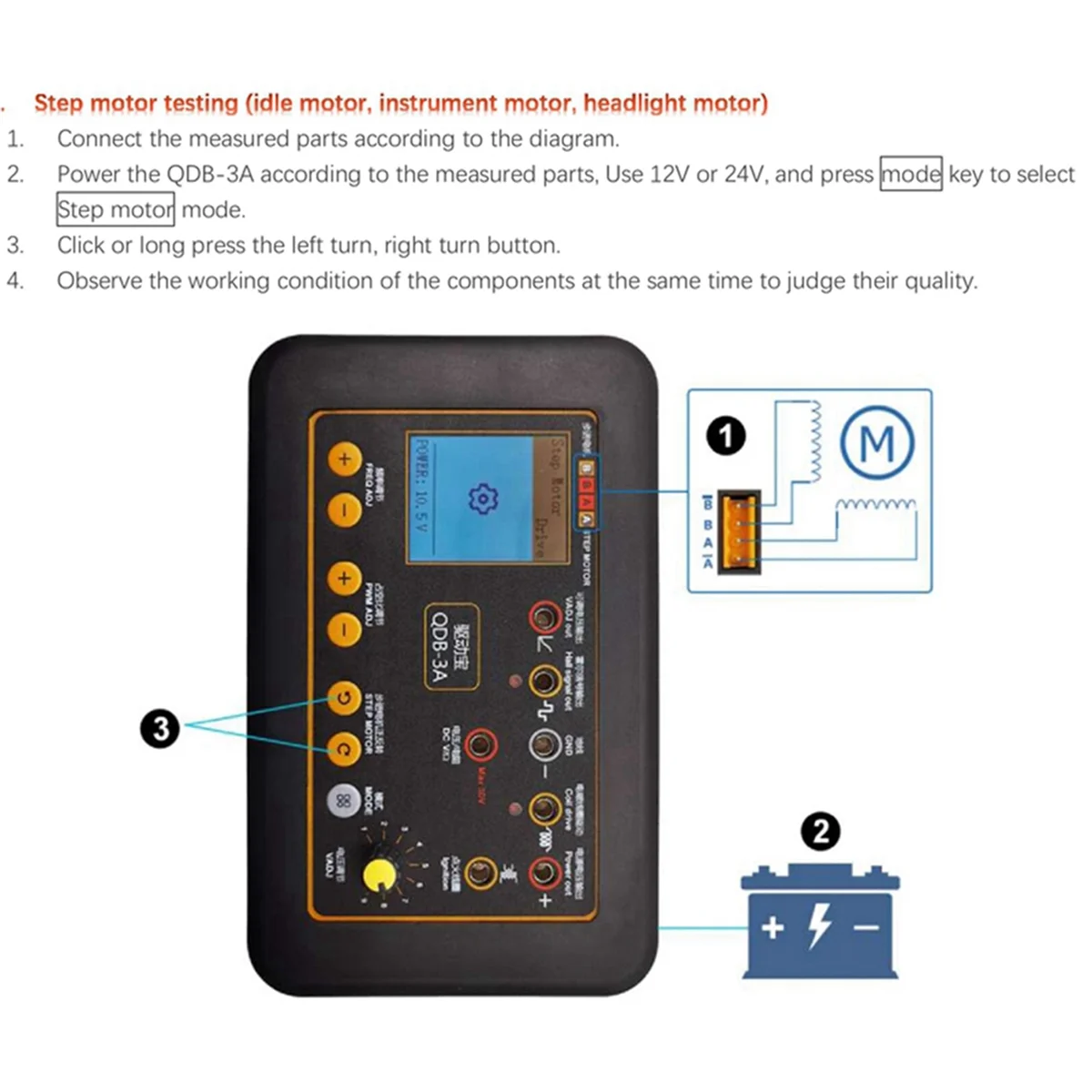 QDB 3A 12-24V Ignition Coil Test Injector Tester Automobile Actuator Fault Detector Stepper Motor Diagnostic Tools