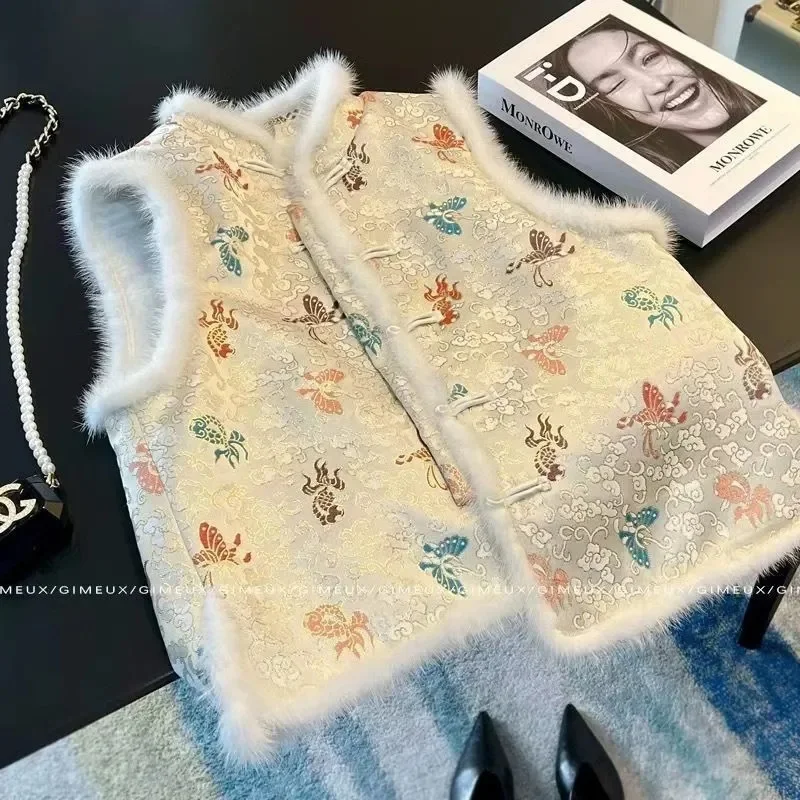 

Women's Vest Women's Jackets Autumn and Winter new Coat Sleeveless Vest Female National Wind Embroidery Cotton Vest Thick Coat