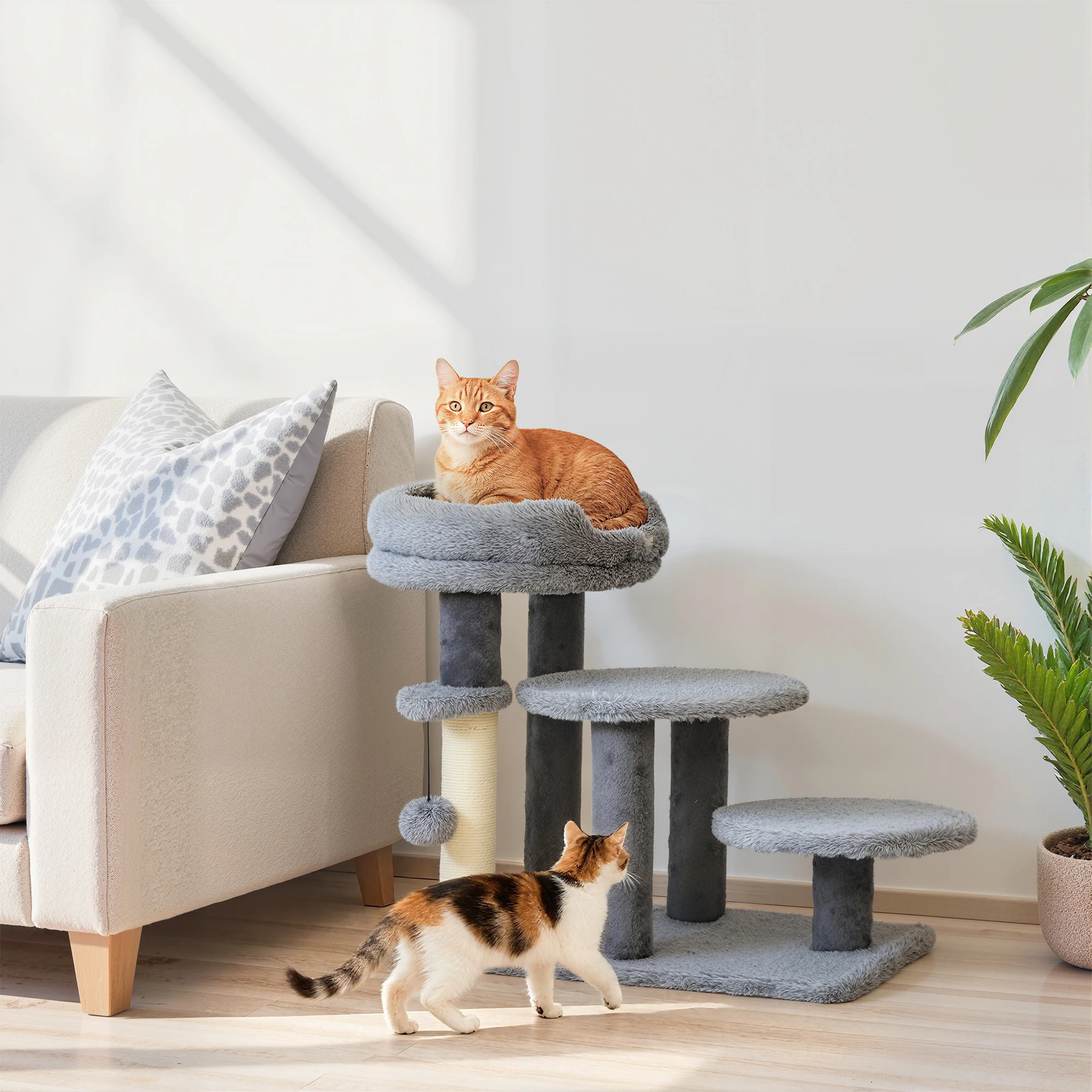 Scala per gatti PawHut Scala per animali domestici a 3 livelli con scala per cani con palla da letto