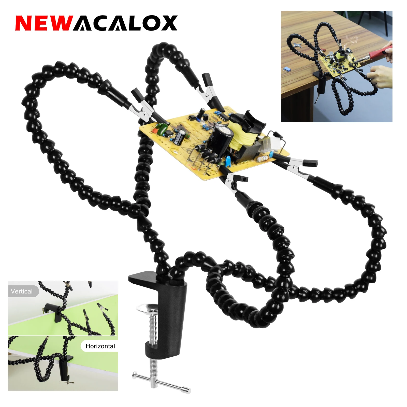 NEWACALOX Third Hand Soldering Tool PCB Holder Flexible Arms Helping Hands for Crafts Jewelry Hobby Workshop Helping Station