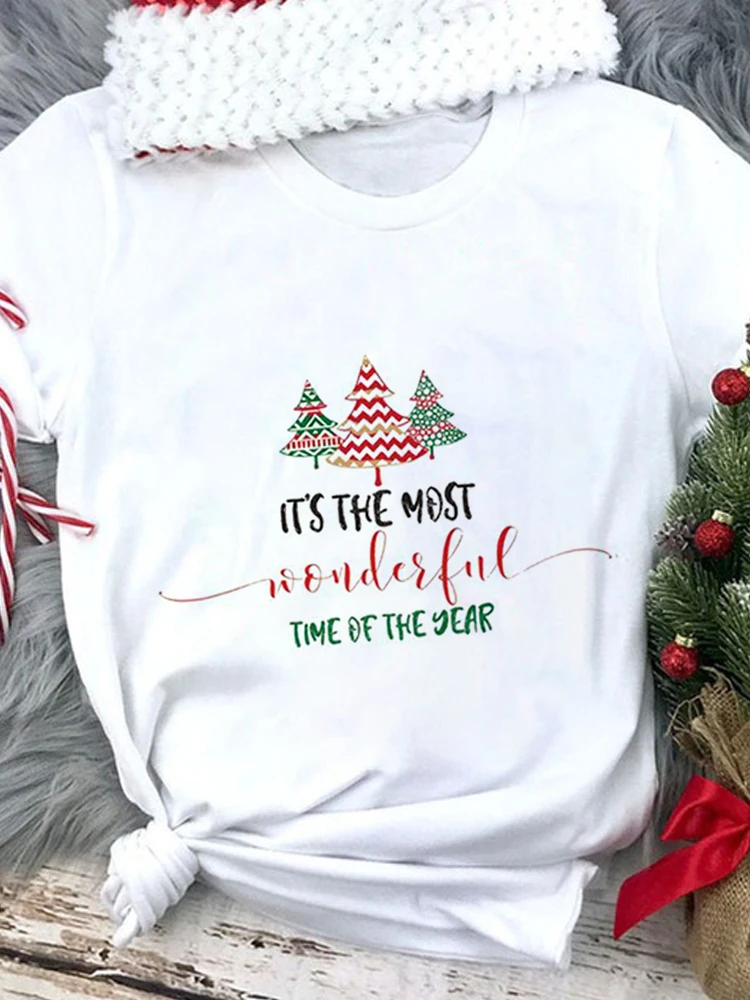 

Женская футболка с круглым вырезом, коротким рукавом и принтом «Merry Christmas»