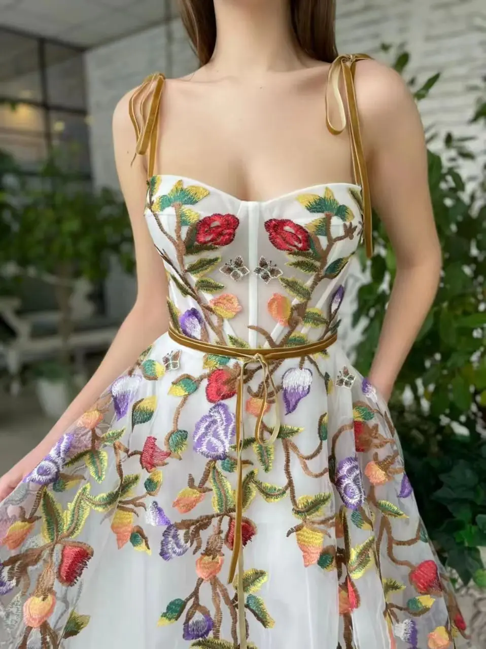 

Sexy Mid-Length Floral Slit Strapl Dr for Women Stage Performance Dres Maids of Dres Par Evening Dres