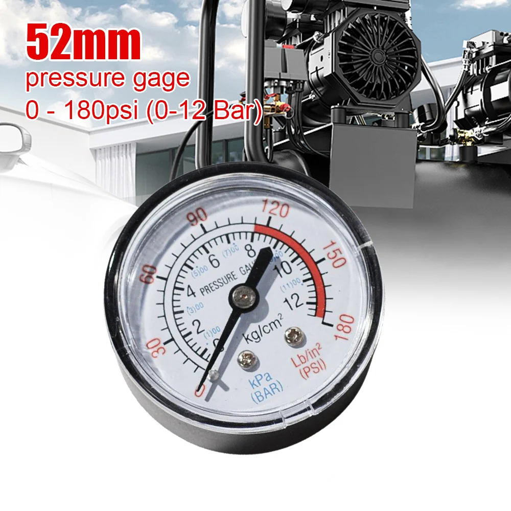 Air Pressure Gauge Compressor Pneumatic Hydraulic Fluid Pressure Gauge 52mm Thread 1/4 0-12Bar / 0-180PSI Measurement Manometer