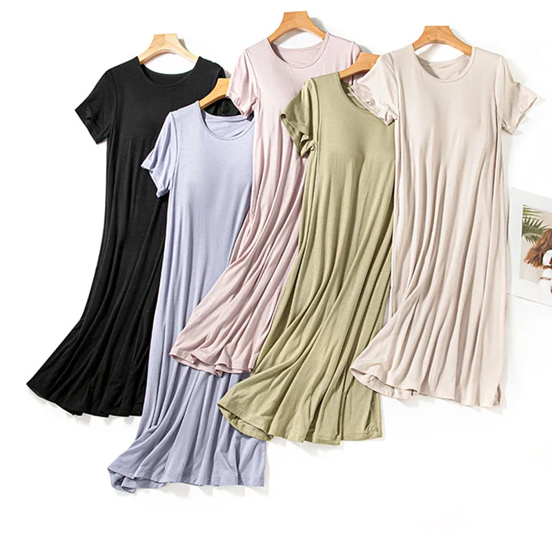 Women\'s Nightie New Modal Short Sleeve Home Wear Nightdress Casual Chest Pad Comfort Summer Nightgown Female Nightwear Dress