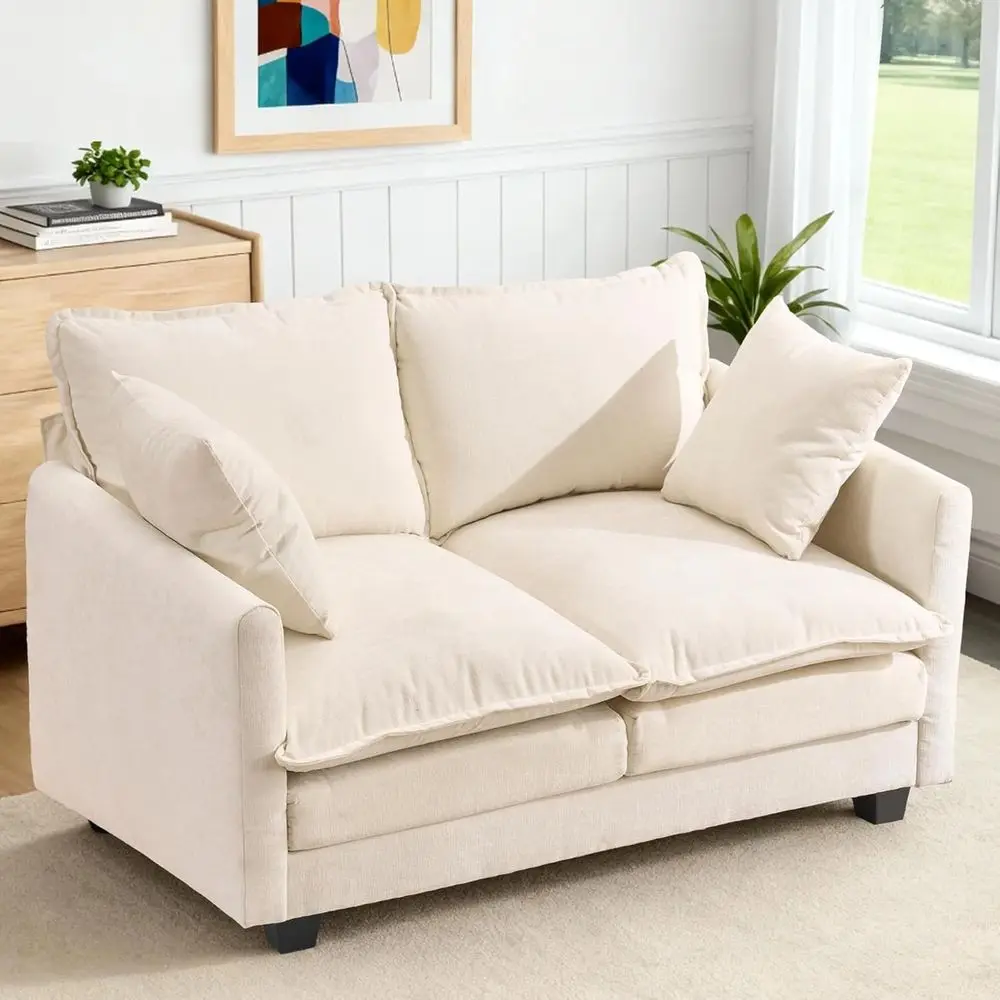 

50 Loveseat Sofa Cloud Couch, 2-Seat Deep Seat with 2 Pillows for Small Spaces, Beige