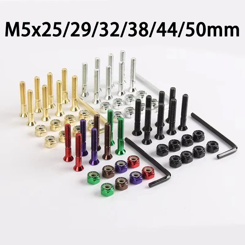 Tornillos para camiones de monopatín M5x2 5/29/32/38/44/50mm, pernos de montaje, clavos de puente duraderos antioxidantes, tuercas, reparación de ruedas de camiones de monopatín