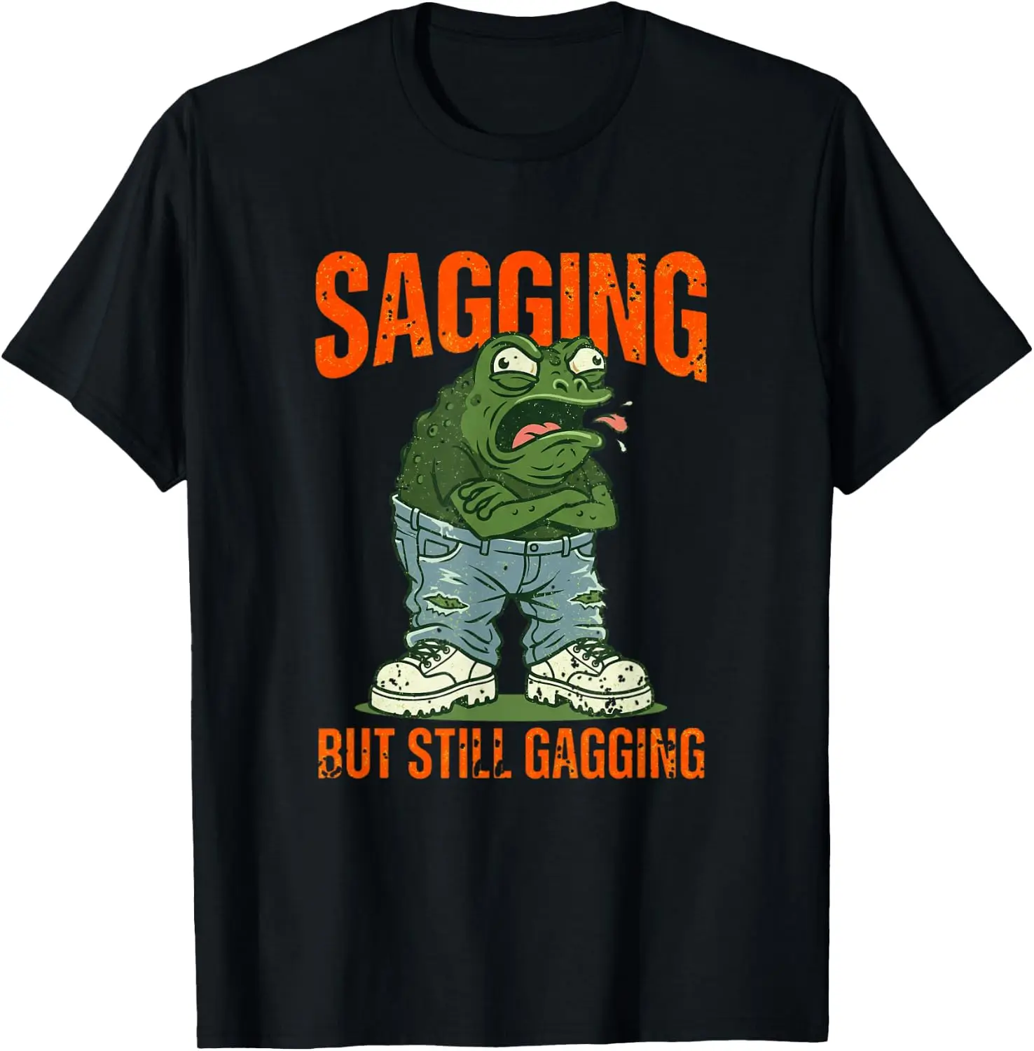 Sagging But Still Gagging Frog Humor T-Shirt 100% Cotton Trendy Y2K Short-Sleeve Tee-Soft, Quick-Drying, Moisture-Wicking; Ideal
