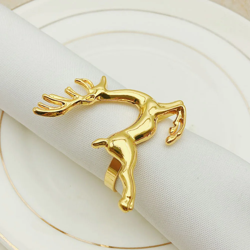 

8Pcs Metal Napkin Ring Decor Deer Shape Design Smooth Surface Easy Clean Elegant Dining Table Accessory for Holiday Wedding