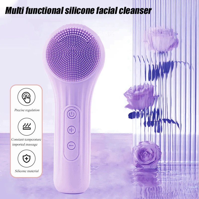 Escova facial elétrica multifuncional inteligente, limpador facial de silicone com vibração ultrassônica, carregamento magnético