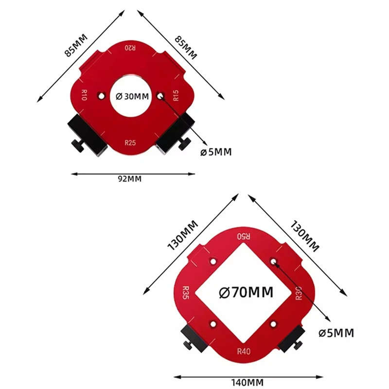 2PCS Woodworking Router Templates R10-R50 Radius Jig 4-In-1 Arc Angle Positioning Template, Corner Radius