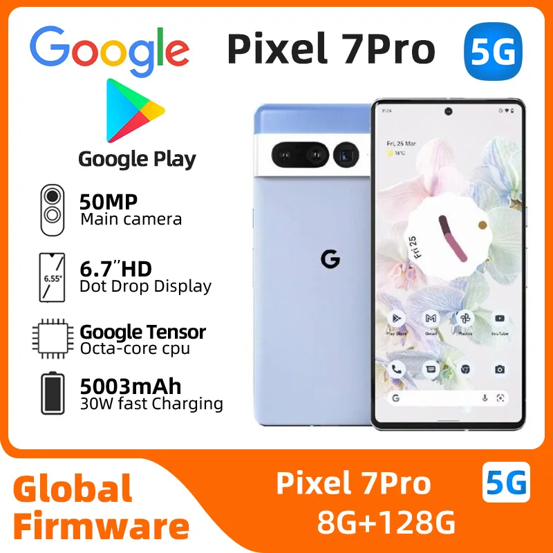 GooglePixel 7pro 7 pro  5G 6.7Inch LTPO AMOLED 120Hz Screen Google Tensor 30W Super Charge 5003mAh Battery OTG used phone